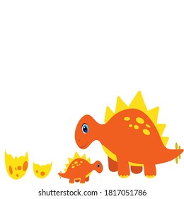 cute dino with baby character vector illustration