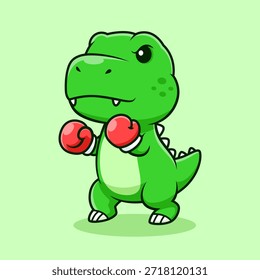 Cute Dino Boxing Cartoon Vector Icon Illustration. Animal Sport Icon Concept Isolated Premium Vector. Flat Cartoon Style