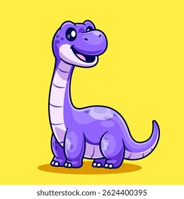 Cute Dino Brontosaur Standing Cartoon Vector Icon Illustration. Animal Nature Icon Concept Isolated Premium Vector. Flat Cartoon Style