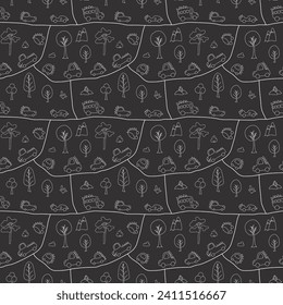 Cute Dino Cars Seamless Pattern, Childish Cartoon background, vector Illustration.