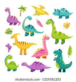 Cute dino. Cartoon baby dinosaur stegosaurus dragon kids prehistoric wild animals brontosaurus isolated dinosaurs vector characters