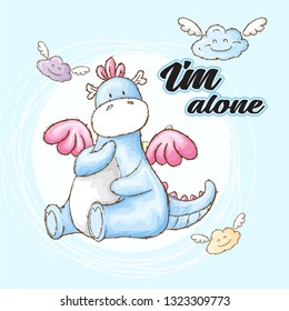 Cute dino. cartoon character. Hand drawn vector illustration. - Vector
