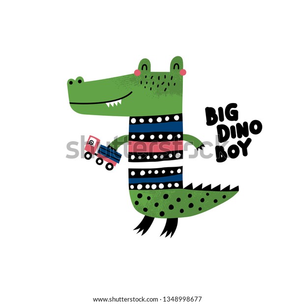 Cute dino.\
Cartoon creative crocodile vector illustration in scandinavian\
style. Vector Illustration. Can be used print print for t-shirts,\
home decor, posters,\
cards.