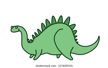 Cute Dino. Cartoon Flat Dinosaur Sauropod With A Long Curved Neck.