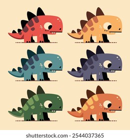 Ilustración vectorial linda del estilo de la historieta del dinosaurio, etiqueta engomada multiusos, libro de los niños, dinosaurio, dinosaurio, T-rex, retrostyle