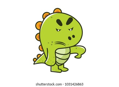 Cute Dino Character Angry. Vector Illustration. Isolated on white background.