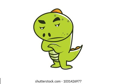 Cute Dino Character Annoyed. Vector Illustration. Isolated on white background.