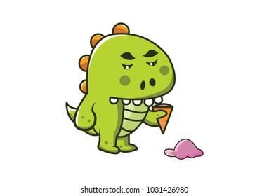 Cute Dino Character eating ice cream  Vector Illustration  Isolated white background 