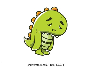 Cute Dino Character Sad. Vector Illustration. Isolated on white background.