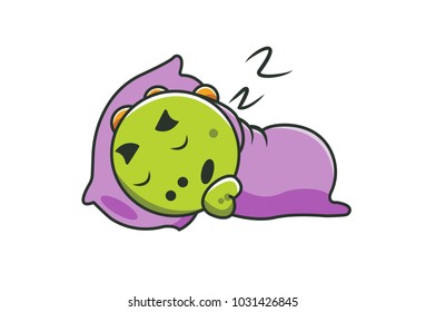 Cute Dino Character Sleeping. Vector Illustration. Isolated on white background.