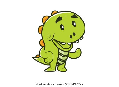 Cute Dino Character Smiling. Vector Illustration. Isolated on white background.