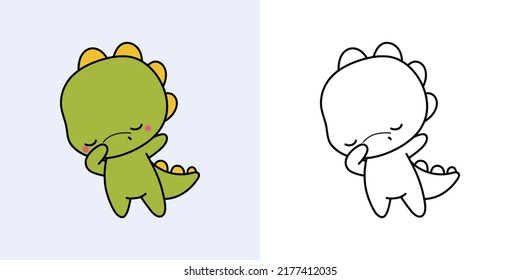 Cute Dino Clipart for Coloring Page and Illustration. Happy Clip Art Dinosaur. Vector Illustration of a Kawaii Animal for Stickers, Prints for Clothes, Baby Shower, Coloring Pages. 