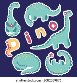 Cute Dino collection, set. Nursery decoration room. Prints for baby room, baby shower, greeting card, kids and baby t-shirts and wear. Hand drawn vector illustration