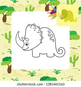 Cute dino coloring page. Vector illustration.