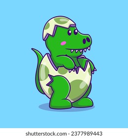 Cute Dino In Crack Cartoon Vector Illustration. Flat Cartoon Concept.