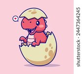 Cute Dino In Cracked Egg Cartoon Vector Icon Illustration. Animal Nature Icon Concept Isolated Premium Vector. Flat Cartoon Style