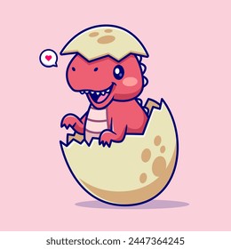 Netter Dino in Cracked Egg Cartoon Vektorgrafik Icon Illustration. Animal Natur Icon Concept Isolated Premium Vektorgrafik. Flacher Zeichentrickstil