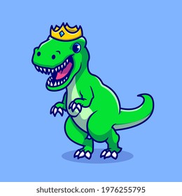 Cute Dino With Crown Cartoon Vector Icon Illustration. Animal Wildlife Icon Concept Isolated Premium Vector. Flat Cartoon Style