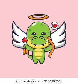 cute dino cupid cartoon character holding love arrow