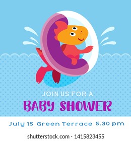 Cute dino. Dinosaur character vector illustration in flat cartoon style with DINO PARTY lettering.