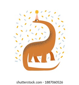 Cute dino. Dinosaurierfigur, Vektorgrafik im Cartoon-Stil. Babydesign zum Geburtstag oder Babydusche, Plakat und Karte.