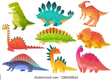 Cute dino. Dinosaur dragon wild animals character nature happy kids pterosaur brontosaurus dinos figure jungle cartoon monster vector icons