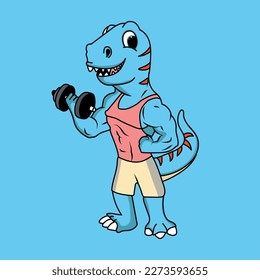 a cute dino doing workout dumbel