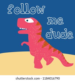 Cute dino doodle print, vector illustration