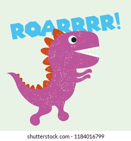 Cute dino doodle print, vector illustration