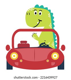  Cute dino drive funny car cartoon