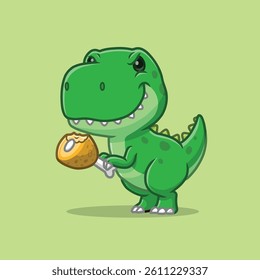Cute Dino Eating Meat Cartoon Vector Icon Illustration.
Animal Food Icon Concept Isolated Premium Vector. Flat Cartoon Style