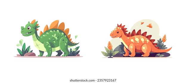 Cute dino flat cartoon isolated on white background. Vector illustration