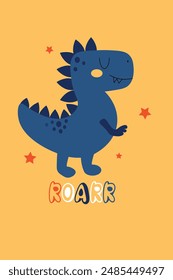 cute dino with flat design isolated on yellow