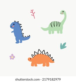 Cute dino flat illustration vector pack  perfect for toddler wallpaper, blanket, clothes, toy, and book