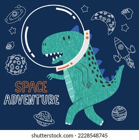 cute dino flying in space. Vector illustration design for fashion fabrics, textile graphics, prints.