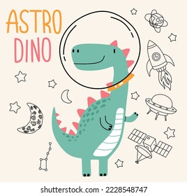 cute dino flying in space. Vector illustration design for fashion fabrics, textile graphics, prints.