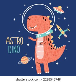 cute dino flying in space. Vector illustration design for fashion fabrics, textile graphics, prints.