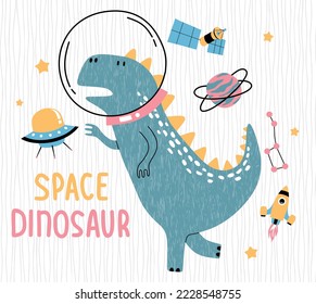 cute dino flying in space. Vector illustration design for fashion fabrics, textile graphics, prints.