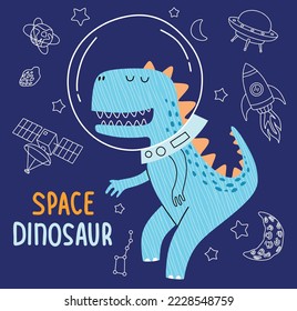 cute dino flying in space. Vector illustration design for fashion fabrics, textile graphics, prints.