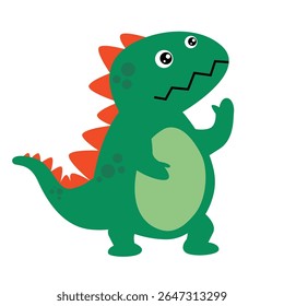 Cute dino green flat drawing. Dinosaur cartoon drawing 