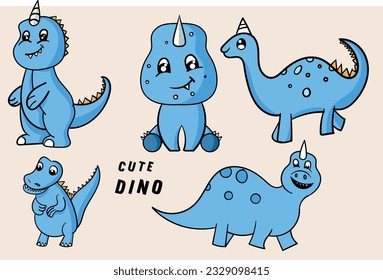 lindo paquete de ilustración vectorial dibujado a mano de dino
