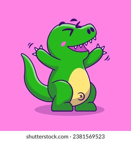 Cute Dino Happy Cartoon Vector Illustration. Flat Cartoon Concept.