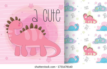 Cute dino happy fly with balloon illustration for kids