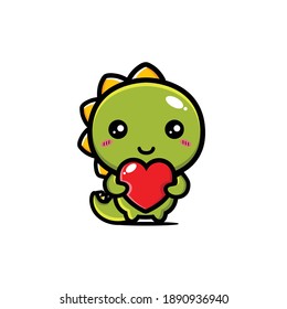 cute dino hugging a love heart