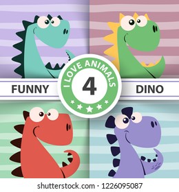 Cute dino illustration. Four items. Hand draw