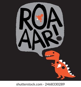 cute dino illustration with speech bubble with roar inside