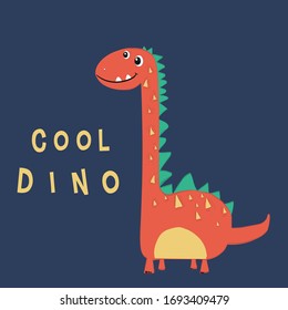 cute dino illustration vector design for kids tee