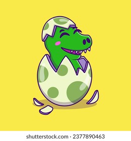 Cute Dino On Crack Egg Cartoon Vector Illustration. Flat Cartoon Concept.