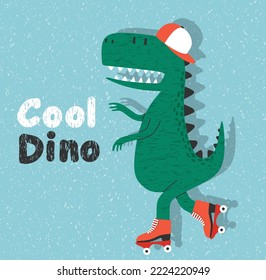 Cute  dino on a roller skater. for baby tee print.