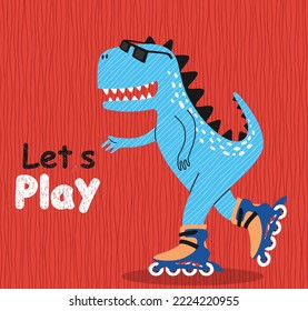 Cute  dino on a roller skater. for baby tee print.